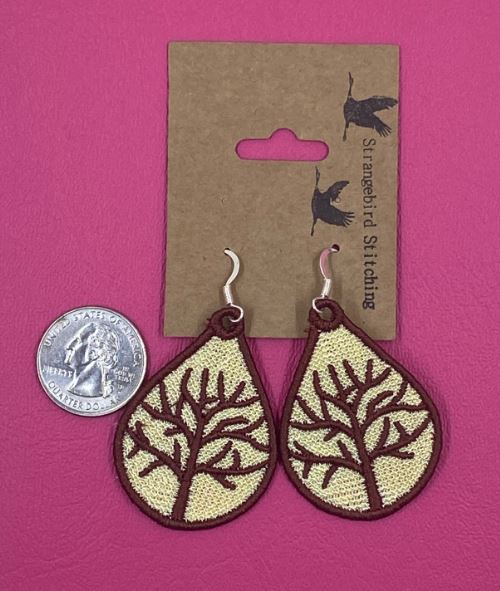 Bare Tree Earrings - size comparison with a quarter