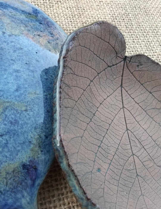 Stoneware Trinket Dish - Basswood Leaf - glazing on back