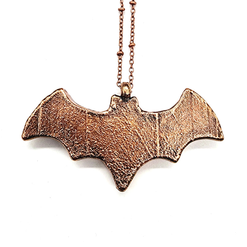 Pink Moss Agate Bat Necklace // Electroformed Jewelry