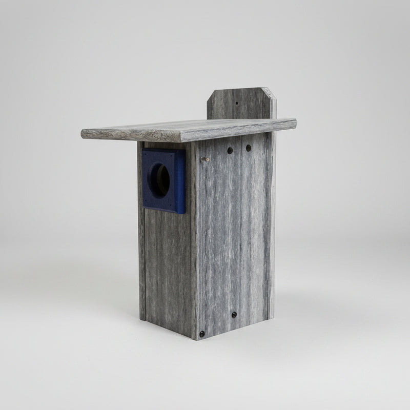 Recycled Plastic Bluebird House with Predator Guard - Marble Gray/Navy