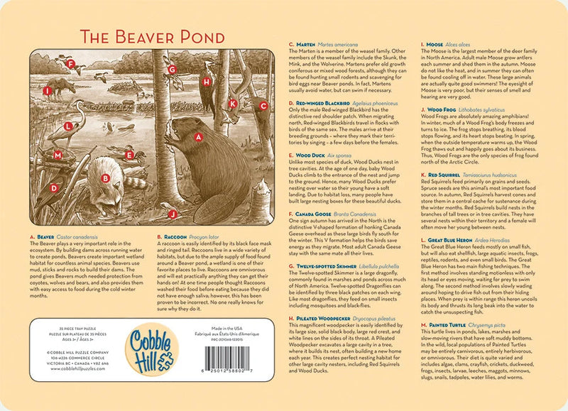The Beaver Pond Tray Puzzle
back of puzzle with animal identification and info