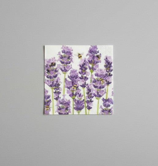 Beverage napkins with a lavender and bee design