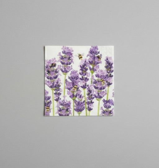 Beverage napkins with a lavender and bee design