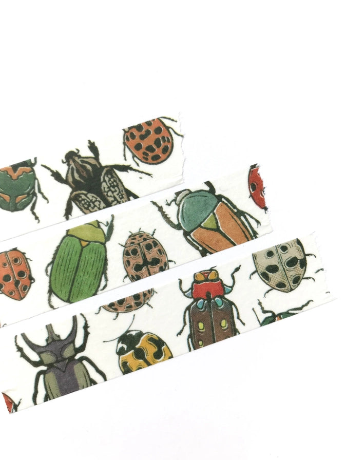 Colorful illustrations of beetles on a white background washi tape