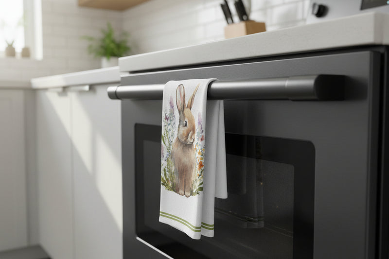 Kitchen/Bar Towel - Belle Bunny on an oven door