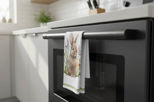 Kitchen/Bar Towel - Belle Bunny on an oven door