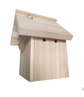 Chickadee/Wren Nest Box with Peaked Roof - Cedar - side view of vent holes for ventilation 