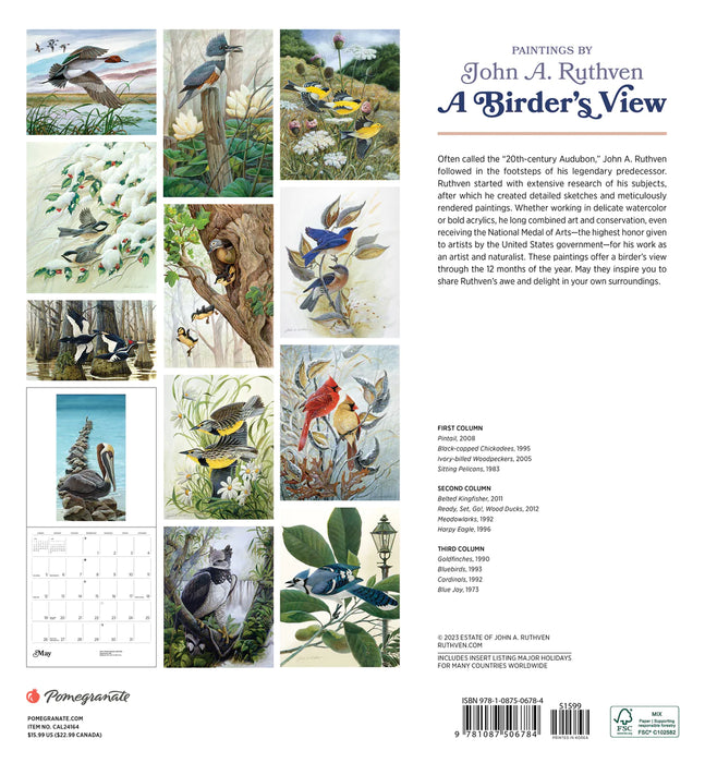 A Birder's View: Paintings by John A. Ruthven 2024 Wall Calendar - back of calendar