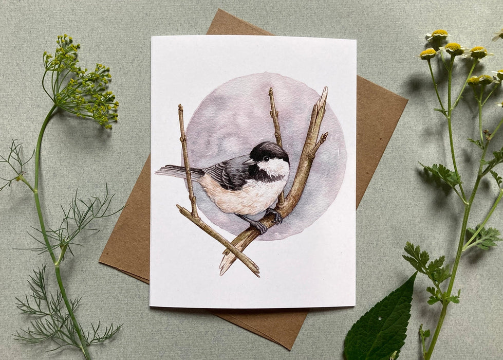 Backyard Birds On Blank Recycled Notecards - Set of 6 - chickadee