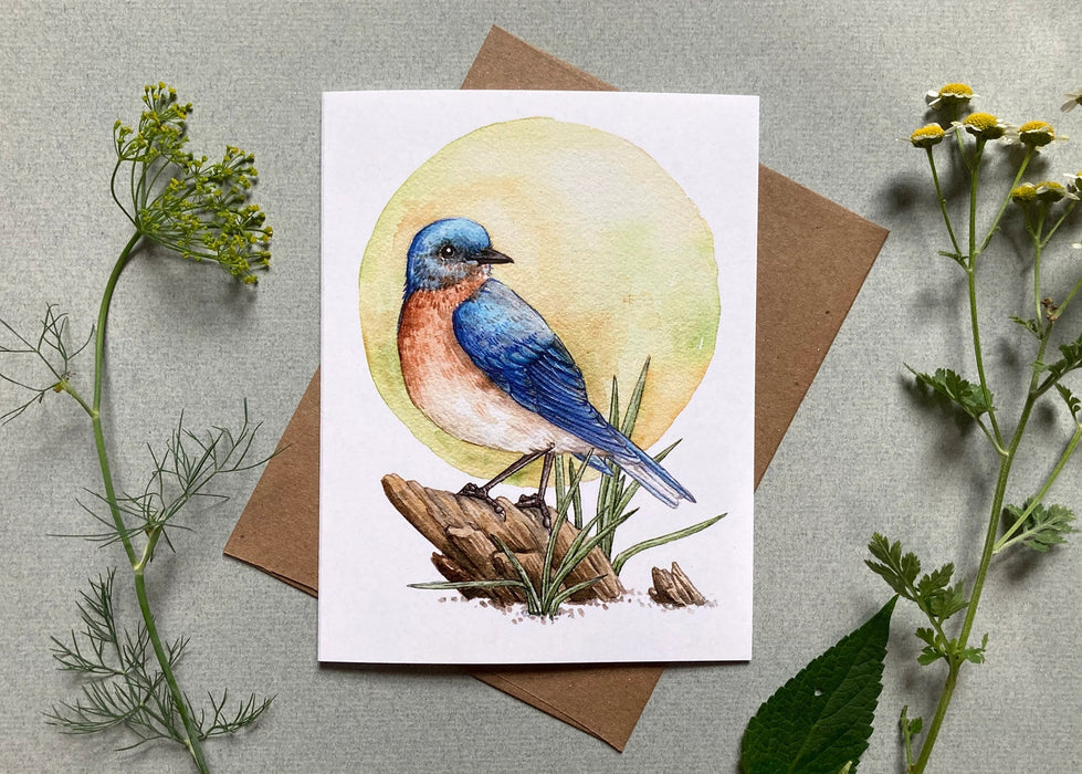 Backyard Birds On Blank Recycled Notecards - Set of 6 - bluebird