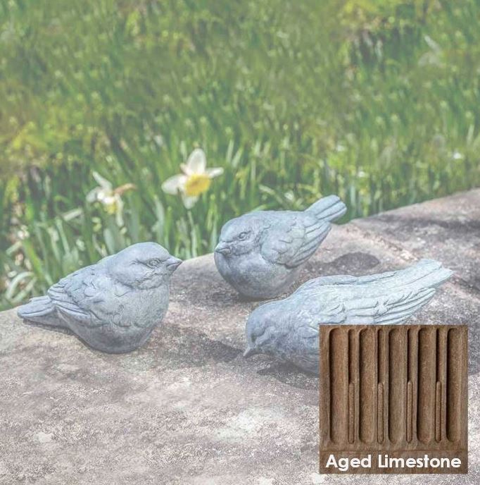 Trio d'Oiseaux Cast Stone Statuette - aged limestone patina