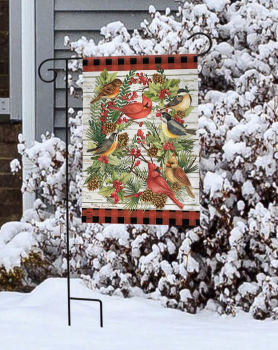 Winter Bird Wreath Garden Flag - flag stand not included