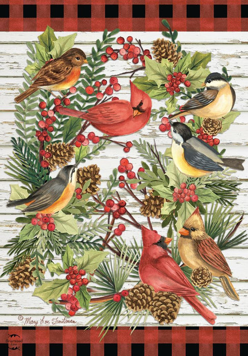 Winter Bird Wreath Garden Flag