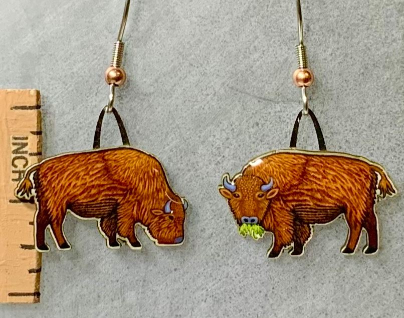 American Bison Earrings with ruler for size