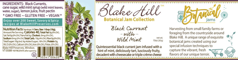 Black Currant with Wild Mint Botanical Jam ingredients and nutrition label