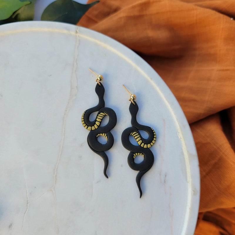 Black and Gold Snake Earrings