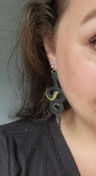 Black and Gold Snake Earrings