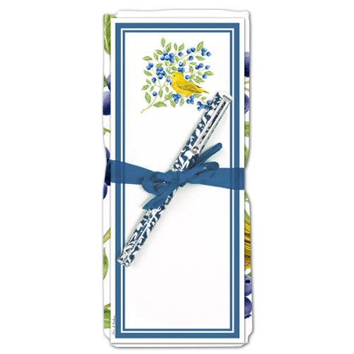 Flour Sack Towel & Magnetic Note Pad Set - Blueberries & Yellow Warbler
