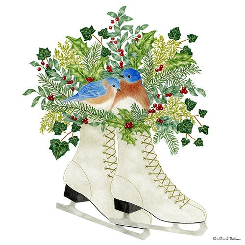 Bluebirds and Ice Skates Bouquet Single Flour Sack Towel