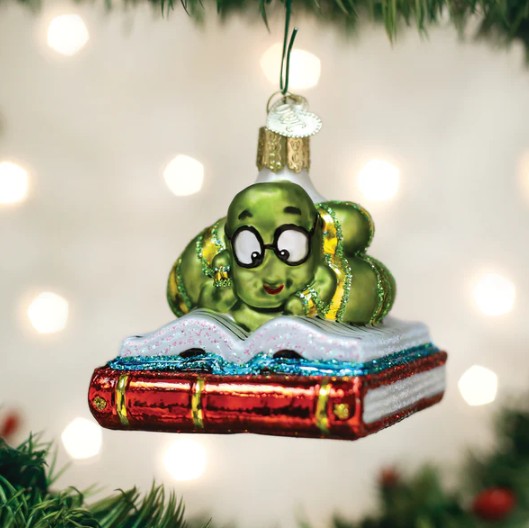 Bookworm Christmas Ornament