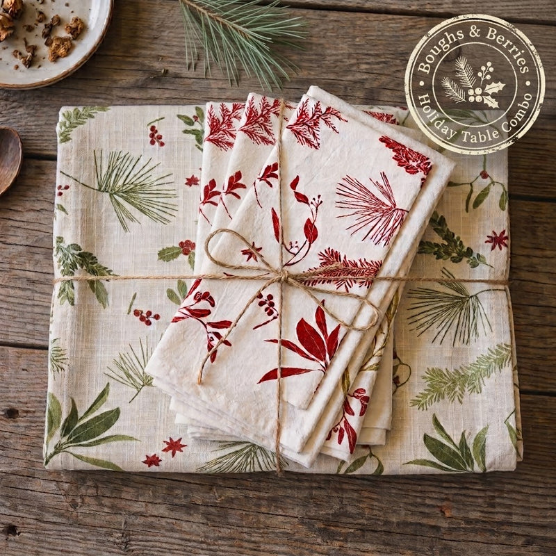 Boughs & Berries Holiday Table Combo - table runner and set of 4 napkins
