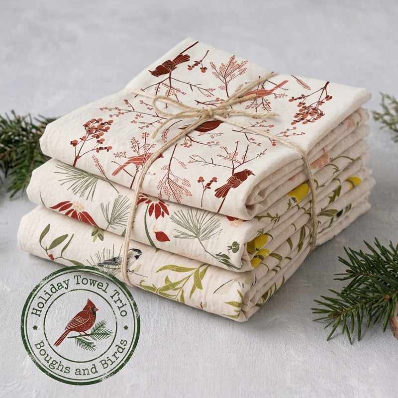 Holiday Towel Trio - Boughs and Birds