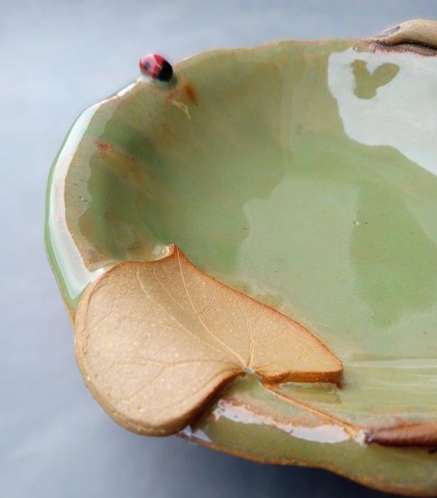 Stoneware Small Leaf Bug Bowl - Eastern Redbud - closeup