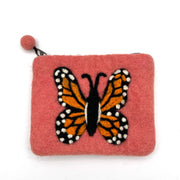 Monarch Butterfly Felt Coin Purse - Coral
