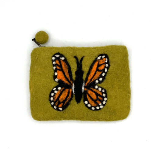 Monarch Butterfly Felt Coin Purse - Lime