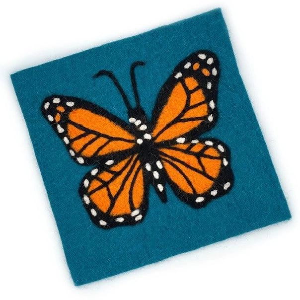 Monarch On Blue Square Felt Trivet