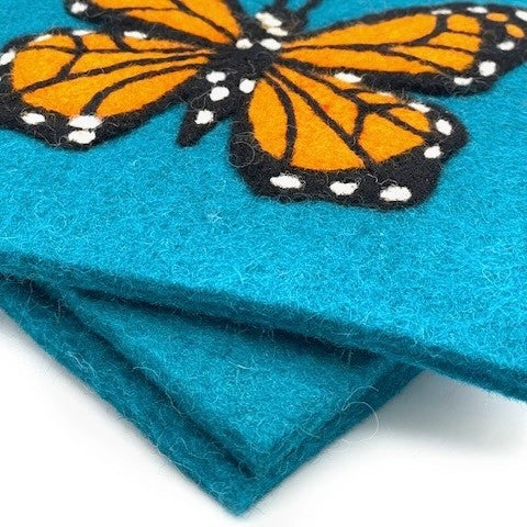 Monarch On Blue Square Felt Trivet - Listing is for one trivet