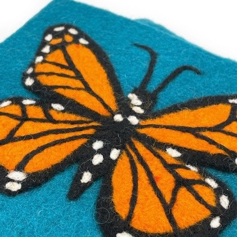 Monarch On Blue Square Felt Trivet