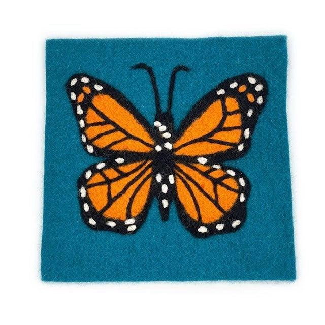 Monarch On Blue Square Felt Trivet
