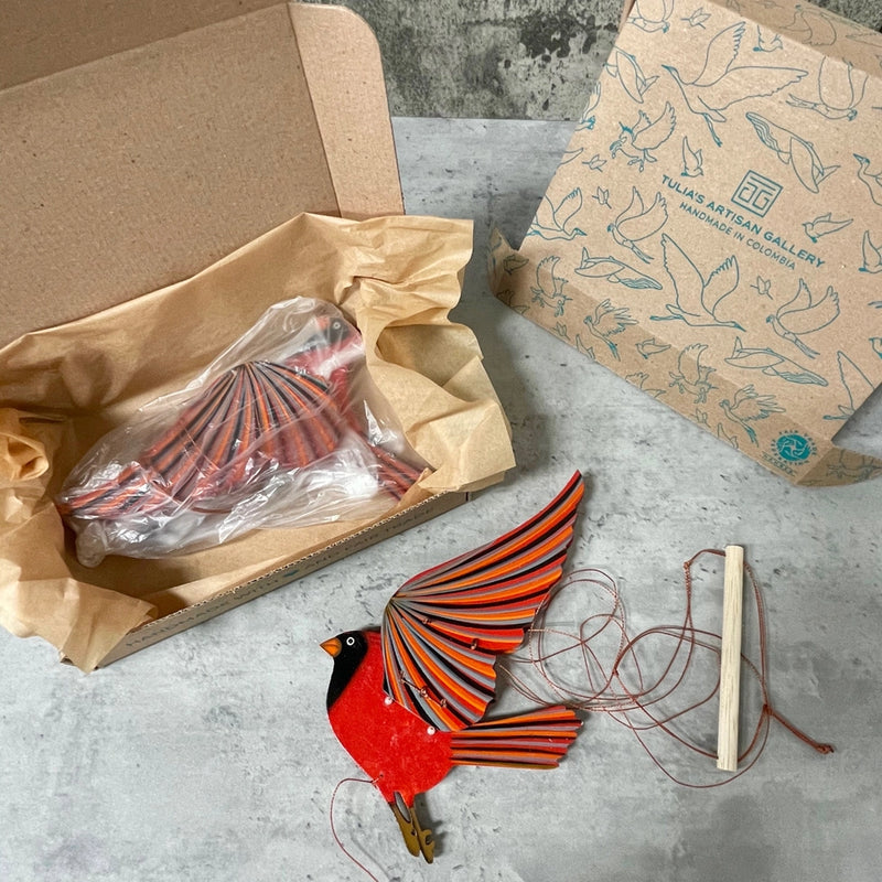 Cardinal Bird Flying Mobile with packaging