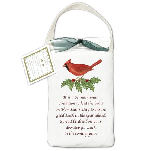 Birds December Verse Single Flour Sack Towel - Bird Seed Gift Bag - Cardinal