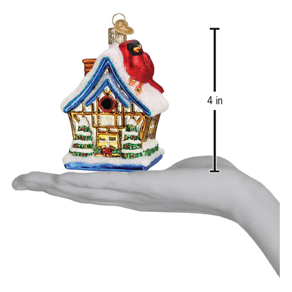 Cardinal Birdhouse Ornament to scale