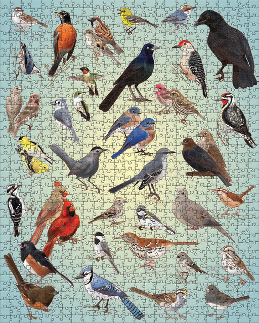 Jigsaw puzzle with various birds on a light blue background