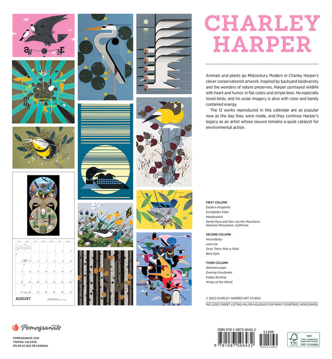 Charley Harper 2024 Wall Calendar - back of calendar