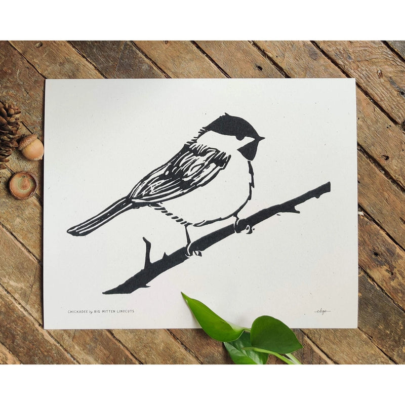 Chickadee Linoprint