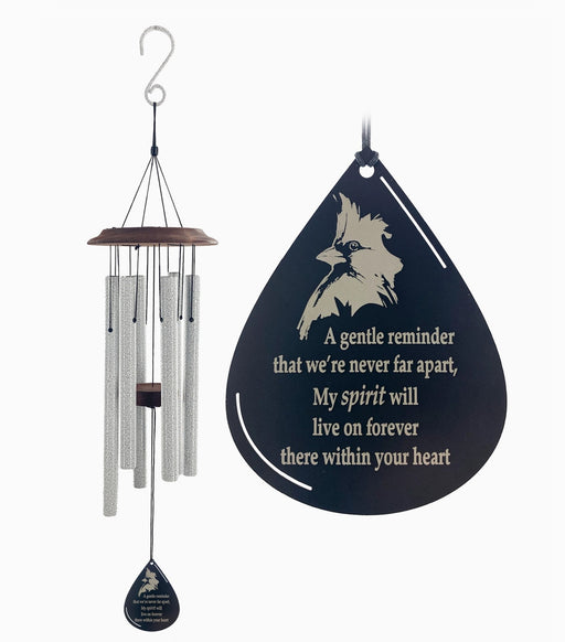 Overall photo of Cardinal Memorial Wind Chime with closeup of the sail