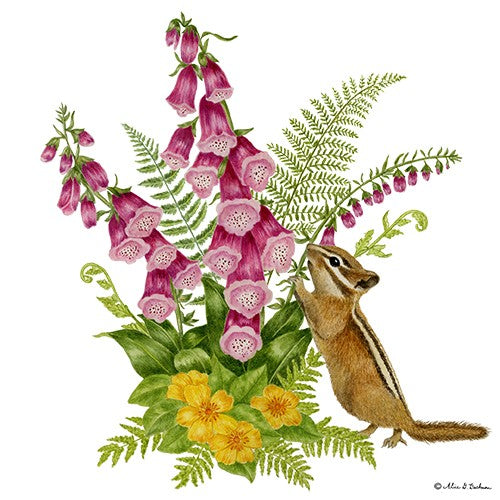 Chipmunk and Foxglove Single Flower Sack Towel