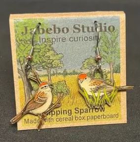 Chipping Sparrow Earrings with packaging