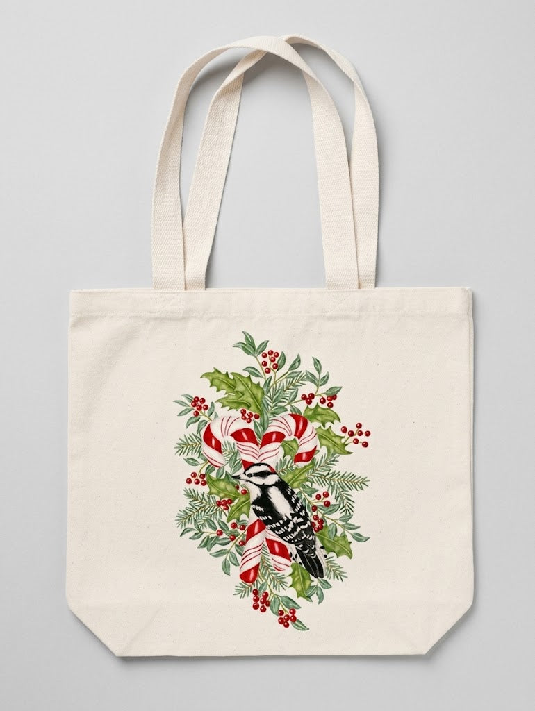 Candy Cane Woodpecker Gift Tote