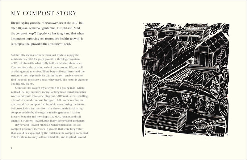 My compost story text with illustration of a working garden
