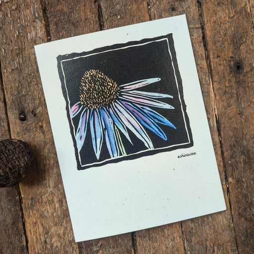 Echinacea Watercolor Linocut Card