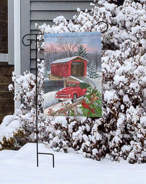 Winter Covered Bridge Garden Flag - Thumbnail 3