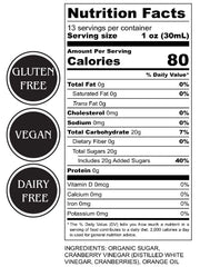 Nutrition facts label for a product with gluten-free, vegan, and dairy-free indicators.