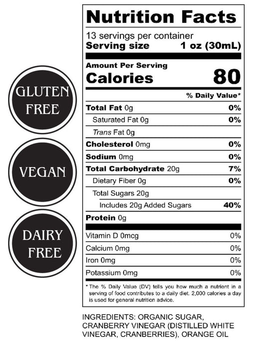 Nutrition facts label for a product with gluten-free, vegan, and dairy-free indicators.
