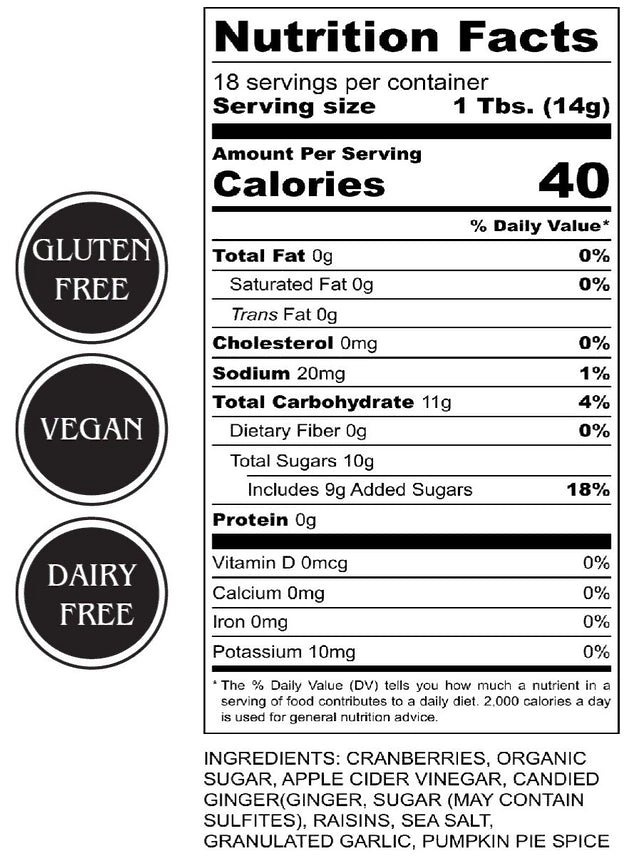 Cranberry Chutney - nutritional and ingredient information