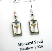 Rectangle Cross Mustard Seed Earrings